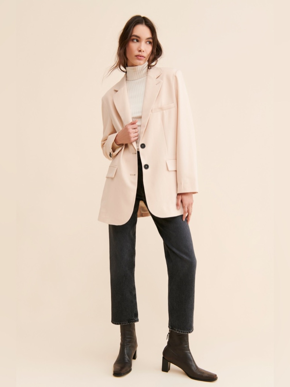 Free People We The Free- The Jay Oversized Blazer in Nude Beige - Picture 4 of 8
